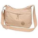 Nylon Crossbody Bags for Women Large Sling Shoulder Bag Lightweight Canvas Tote Bag Waterproof Casual Everyday Purse with Adjustable Strap Pocket for Lady Vacation Work Outings & Travel Khaki
