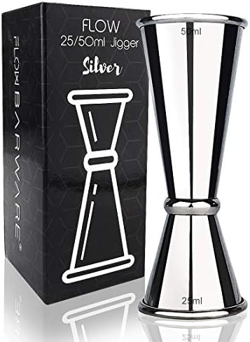 FLOW Barware Jigger 4-in-1 Shot Measure 25ml 50ml 15ml 35ml in One Cocktail Jigger & Alcohol Measure | Spirit Measures 25ml 50ml | Drinks Measures for Spirits | Silver