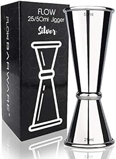 FLOW Barware Jigger 4-in-1 Shot Measure 25ml 50ml 15ml 35ml in One Cocktail Jigger & Alcohol Measure | Spirit Measures 25ml 50ml | Drinks Measures for Spirits | Silver