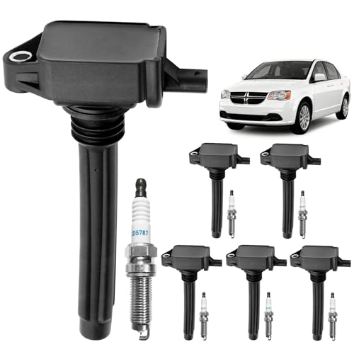 Ignition Coil Packs & Spark Plugs Set of 6, Compatible with 2011-2019 Dodge Charger/Grand Caravan, Chrysler 200/300/Town Country, Ram 1500, Jeep Cherokee/Wrangler, Replaces# UF648