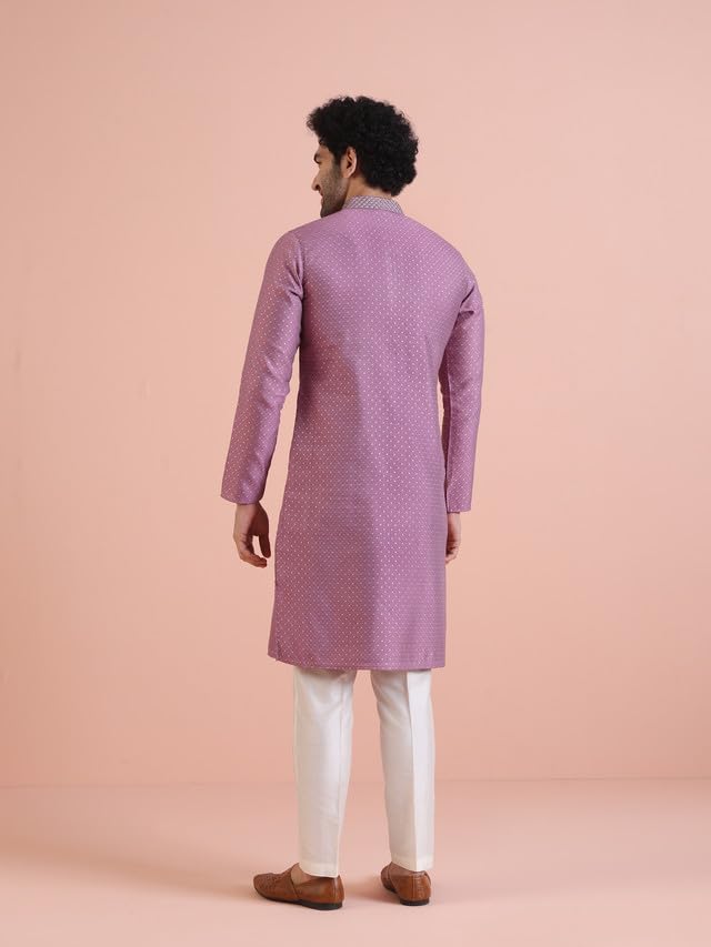 Ensemble Kurta jacquard haut de gamme mauve KISAH vêtement tissé luxe 44