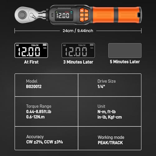 Fanwiike Digital Torque Wrench 0.44-8.8 Ft.lb/0.6-12 Nm, 1/4" Drive In lb Torque Wrench Set with Buzzer & LCD Indicator Electronic Rachet Torque Wrench for Bike Motor Car Auto Repair by Fanwiike - Used condition - Image 2