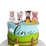 Farm Animal Cake Topper with Cow Horse Sheep Pig Duck Hen for Farm Animal Theme Birthday Baby Shower