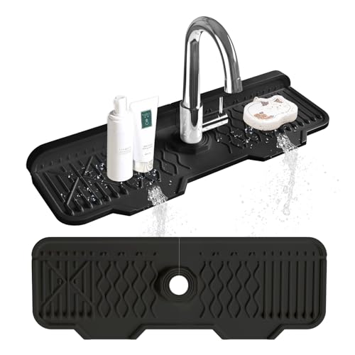 Image of Kitchen Sink Accessories -17 inch x 6'' Sink Splash Guard,Silicone Sink Mat Splash Guard, fit for Countertop, Bathroom,Farmhouse,RV by EBIGIC (Black)