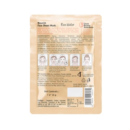 Image of Buds & Berries Rice Water Nourishing Ultra-hydrating Face Sheet Mask | Infused with Serum | All Skin Types | No Paraben, No Sulphate, No Silicone (25 gm)