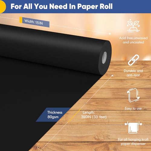 Vanhench 15" x 390" Black Craft Paper for Wrapping or Poster Bulletin Board, Construction Paper, Perfect for Easel Painting Drawing Sketching, Birthday, Floral Bouquet Flower by Vanhench - Image 2