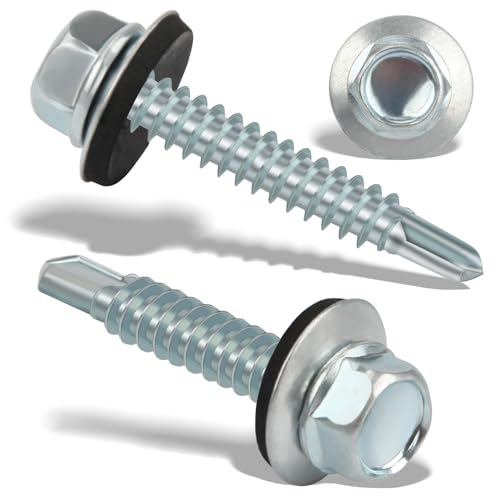 80 tornillos autorroscantes, 4,8 x 35 mm, tornillos para chapa trapezoidal, tornillos autorroscantes con junta, tornillos de perforación para techo con arandela de sellado, autorroscantes (plata)