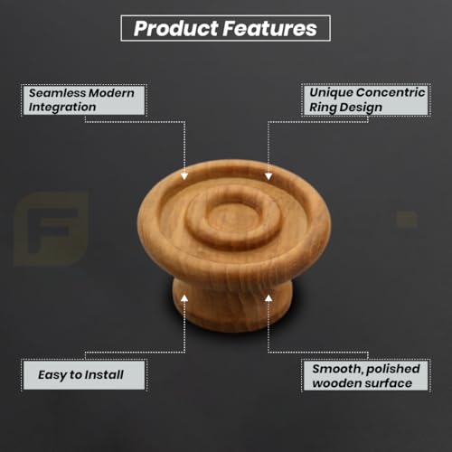 Image of 3 Piece Solid Teak Wood Round Drawer Knob| Natural Finish Wooden Cabinet & Wardrobe Handle | Modern Minimal Furniture Knob for Cupboard, Dresser & Kitchen Drawer -1.5 Inch