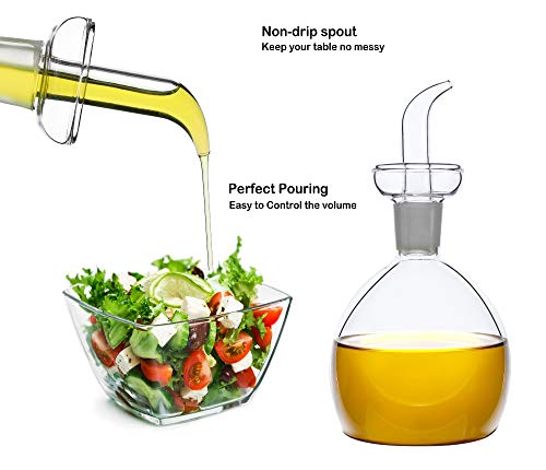 Haizeen 10 Oz / 300 Ml Clear Glass Olive Oil Dispenser Bottle - Oil & Vinegar Cruet With Pourers And No Funnel Needed - Olive Oil Carafe Decanter For Kitchen And Bbq #TOP1