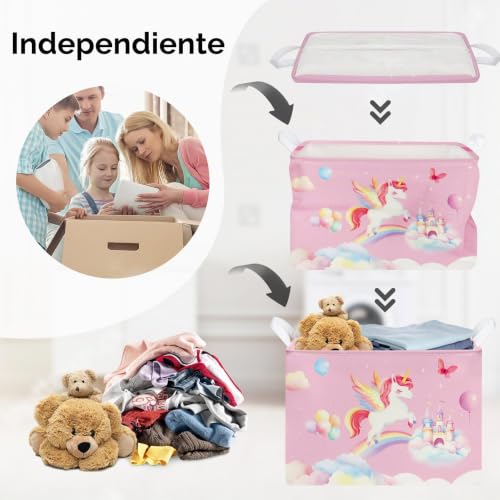 Miniatura 3 de Huumonss Grande Cesta Ropa Sucia Adorable Unicornio Plegable Cestos Almacenaje Ropa Juguetes Para Padres,Arcoíris,36l