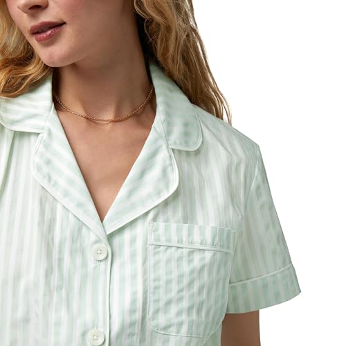 Image of Bed Head PJs Women's Short Sleeve Woven Cotton Sateen Shorty Pajama Set - Organic, Soft, Lightweight, Classic Fit Sleepwear