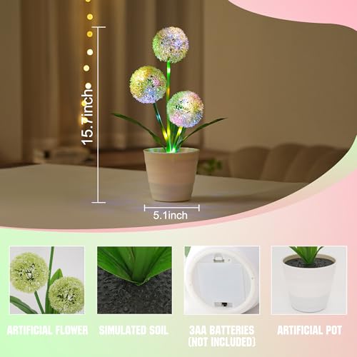 Image of Artificial Green Allium Flower Lamp, Color Changing LED Light for Bedroom Wedding Bar Coffee Shop Decor, Gifts for Women Mom Grandma Girlfriend Friend Birthday Christmas Valentines Mothers Day