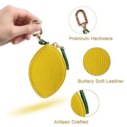 Image of 2.95 x 2.1 Inch Lemon Fruit Bag Charm Cute Mini Coin Purse Keychain,Mini Leather Coin Pouch Change Purse for Backpack Decoration,Coin Lemon Wallet for Girl Women