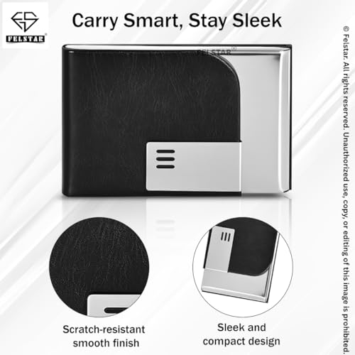 Image of FELSTAR Customized /Personalized Card Holder with Name Engraved, Leather Professional Business Visiting Card Holder /Credit Card Holders Men, Women Day Gift, Corporate Gift for Employees (Black03)