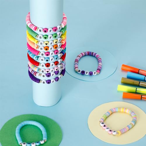 Sureio 24 Pcs Colorful Bff Friendship Bracelets Letter Heart Bestie Surfer Stretch Beaded Friendship Kids Bracelets for Girls Women Gifts Tween Girl Party Favors3
