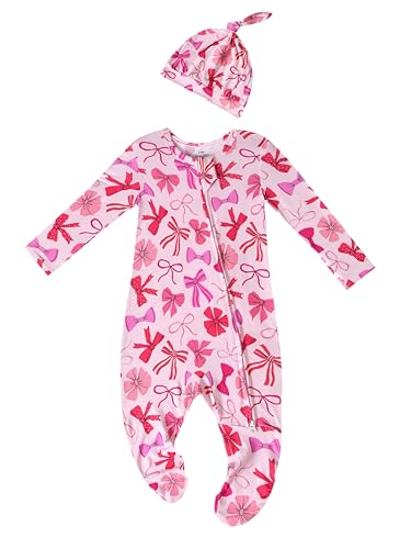 Joonberry Baby One-Piece Footies Long Sleeve Rompers 2-Way Zipper, Viscose from Bamboo Baby Bodysuit Clothes for Boys Girls(Bow, 1-3M)