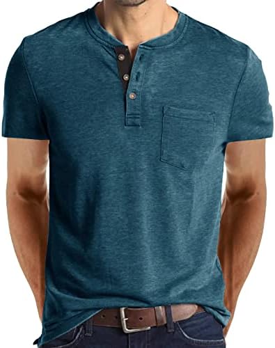Uposiut Mens Henley Shirts Long/Short Sleeve T Shirt Fashion Casual Basic Plain Cotton Tee Shirts FBA-00038-Blue-L