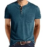 Uposiut Mens Henley Shirts Long/Short Sleeve T Shirt Fashion Casual Basic Plain Cotton Tee Shirts FBA-23038-Blue-XL