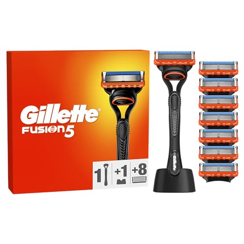 Gillette Fusion5 Maquinilla De Afeitar Para Hombre, 1 Maquinilla De Afeitar, 8 Recambios, Base Para...