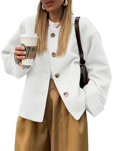 Women's Fall Tweed Jacket Long Sleeve Blazer Jackets Button Business Casual Work Knit Coat with...