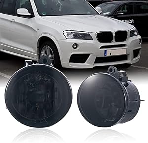 TUZILLA Fog Lights fit for BMW X1 X2 X3 X4 (F48 F39 F25 F26, Halogen Lamp, w/o Adaptive Headlamps) X5 X6 F15 F16 2011-2021 1 Pair passenger &driver Smoke Lens