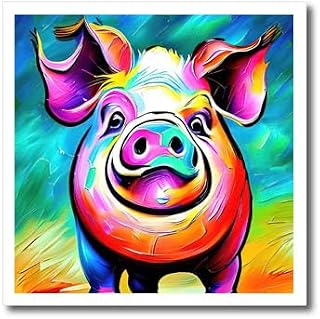 10x10 Iron on Heat Transfer for White Material - Awesome Colorful Pig Animal. Decorative Digital Painting Gift, Card Alexis Design - Animals Pig