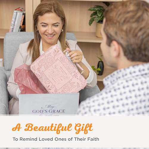 Christian Art Gifts Premium Vegan Leather Fashion Floral Bible Cover for Women: Strength & Dignity - Prov. 31:25 Inspirational Scripture Verse Carry Case w/Pockets & Pen Storage, Pink & Gold, Large by Christian Art Gifts - Image 7