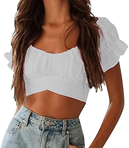 Top corto con Paper Touch, spalle scoperte e mezze maniche, nero | Ulla Popken