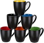 Foraineam Ensemble de 6 Mugs à café 16 Ounces Matte Black Porcelain Mug Set Grand Céramique Restaurant Boire des tasses pour café, thé, jus, cacao