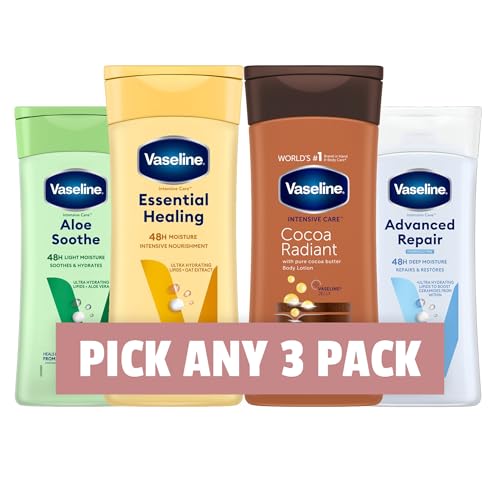 Vaseline Intensive Care Body Lotion 200ml | Cocoa Radiant, Aloe Soothe, Advanced Repair, Essential Healing | Choose Any 3 Pre-Built Unique Pack Bundle | 48-Hour Moisture for Nourished, Healthy Skin