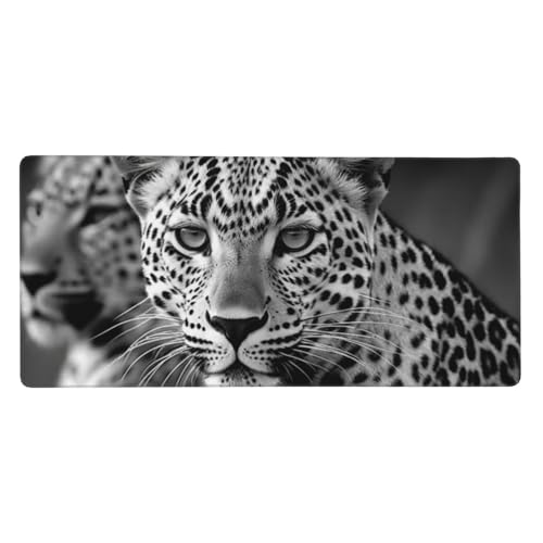 Tapis de souris de jeu XXL 90x40 cm motif léopard noir et blanc pour bureau