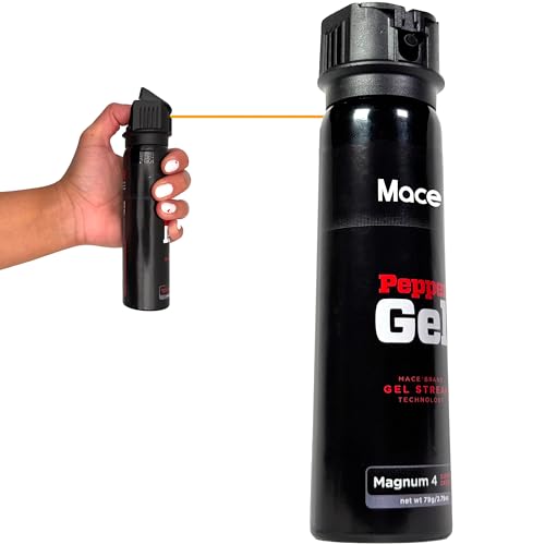 Mace Brand Magnum 4 Pepper Gel, 2.79 oz, 20 Feet Range, No Wind Blowback, Max Strength 10% OC Formula, Long Lasting UV Dye, Flip Top Safety Cap, Self Defense Pepper Spray Gel for Women & Men - Black