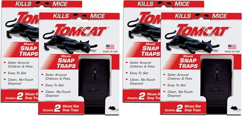 Image of Tomcat Mouse Snap Trap, Effectively Kills Mice for Clean, No-Touch Disposal, 4 Traps (Pack of 2)