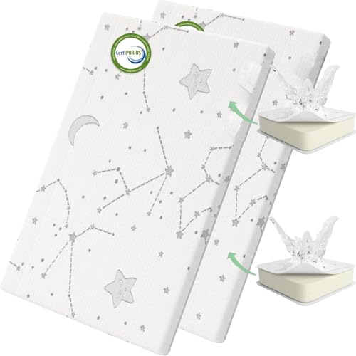 Image of YENING Breathable Pack and Play Mattress Pad 38x26 Waterproof Baby Mattress for Pack N Play Matress Topper Waterproof with Strap 2 Pack