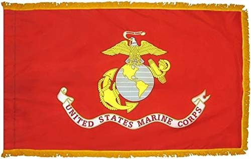 3x5 FT Indoor United States Marine Corps USMC Flag Gold Fringe Pole Hem Nylon