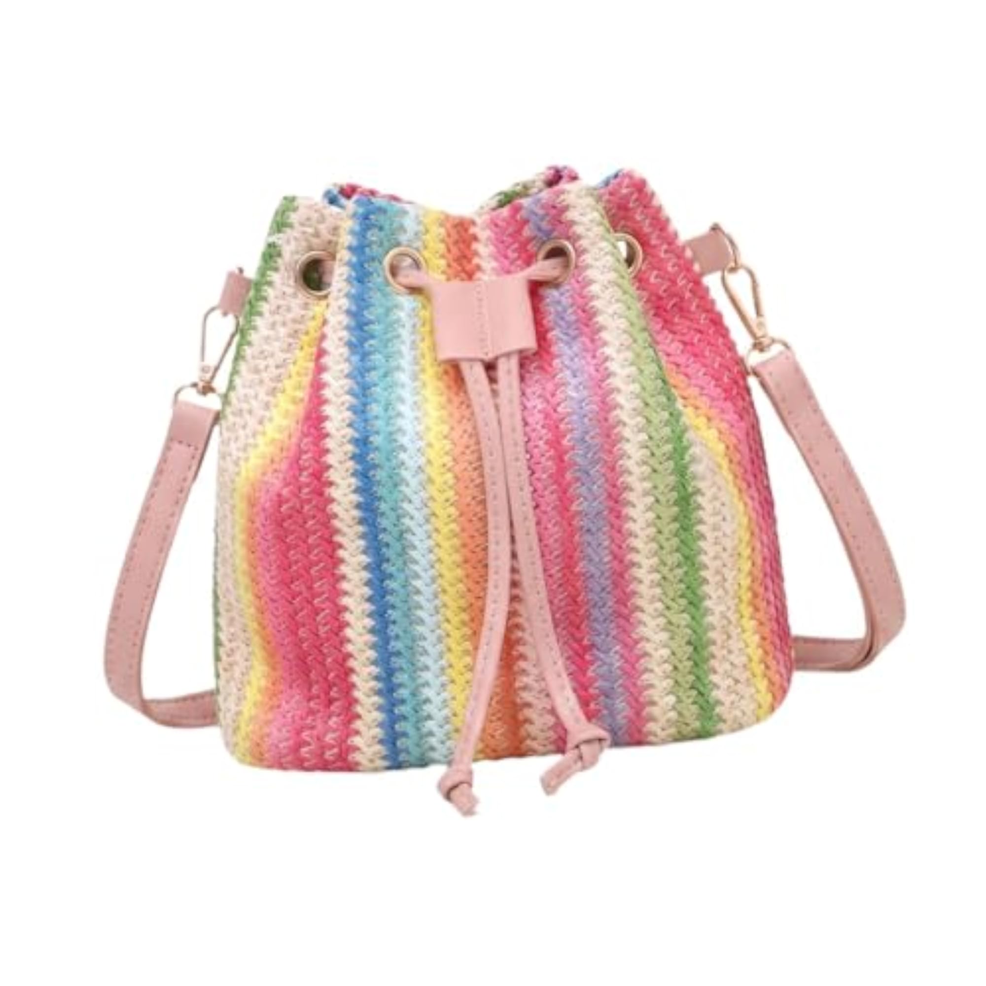Elegant Weave Drawstring Bucket Bag for Women, Summer