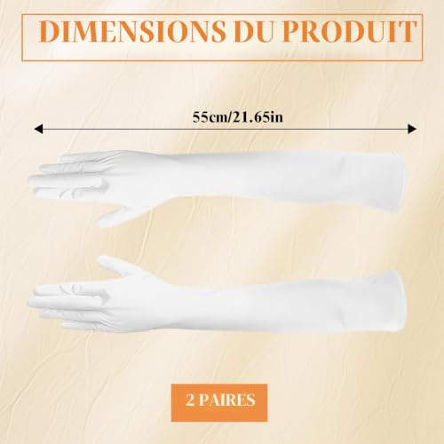 TENGWA 2 Paires Gants Longs Femme Blanc Gants Longs en Satin Élégant 55 cm Audrey Hepburn Accessoire Annee 20 Fête Opéra Carnaval Mariage Mariée Jeu de Rôle – vue 2
