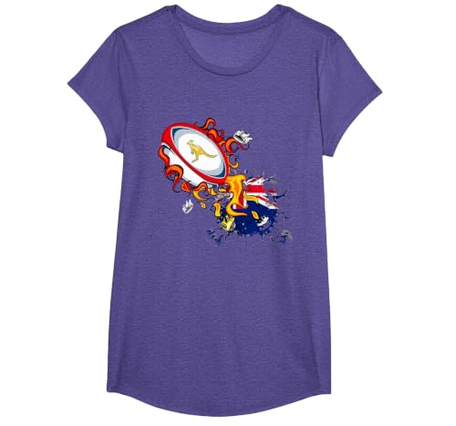 Australia Rugby, Wallabies Rugby Jersey, Australian Flag T-Shirt, Girls, Purple Heather, Large