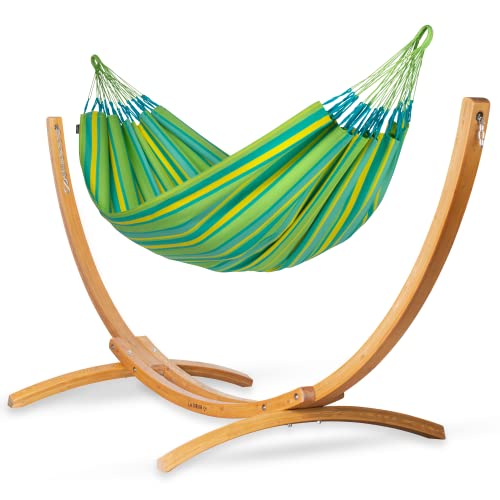 La Siesta Brisa Classic Hammock & Elipso Wood Hammock Stand, Handmade, Weather-Resistant, Tear-Resistant Hammock & Larch Wood Stand Set, Size-Double - Lime #TOP17