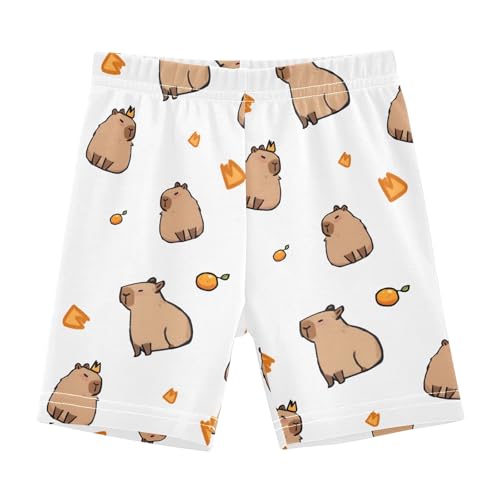 Lovely Simple Capybara White Girls Shorts Elastic Waist Sports Shorts Girls Leggings Pants for 4-10 Years