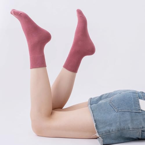 Image of HUGSWEET Thin Soft Cotton Crew Socks for Women Ankle above Bootie Socks Gifts for Women 5-10 Pairs