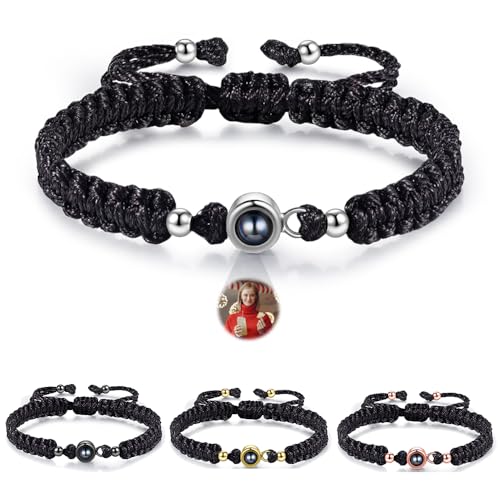 Pulsera Personalizada con Foto - Pulseras con Proyección de Imagen para Hombre Mujer - Regalos para Hombres mujer amigos Pareja (Negro)