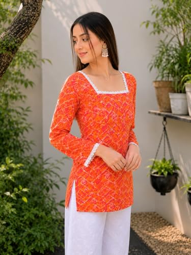 Image of Avayayat Women's Printed Short Kurti for Girls | Regular Wear Flared Tunic Top | Stylish & Comfortable Rayon Kurti