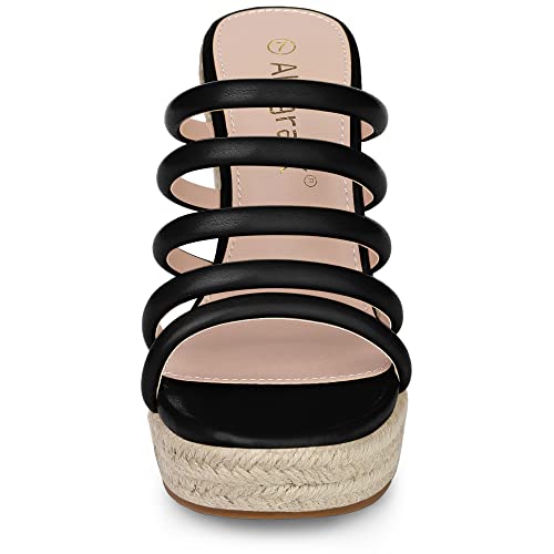 Allegra K Allegra K Women's Platform Espadrilles Wedge Heels Strappy Straps Slides Black Wedges 9 M US