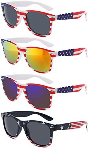 YQVIE 4 Pair American Flag Sunglasses Retro 90s Sunglasses in Bulk for Men Women Independence Day Party Supplies UV400 Protection (4Mix)
