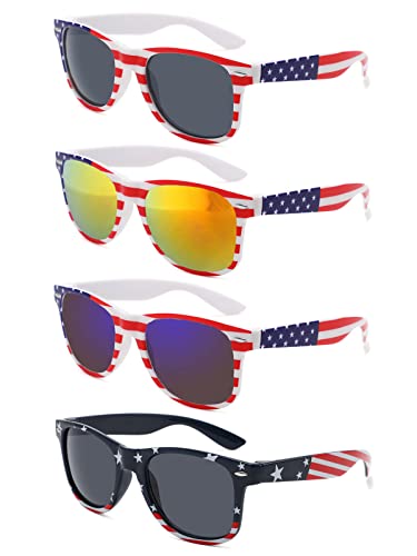 QYVEWY 4 Pairs American Flag Sunglasses Bulk for Men Women UV400 Protection Classic Patriot (4Mix)