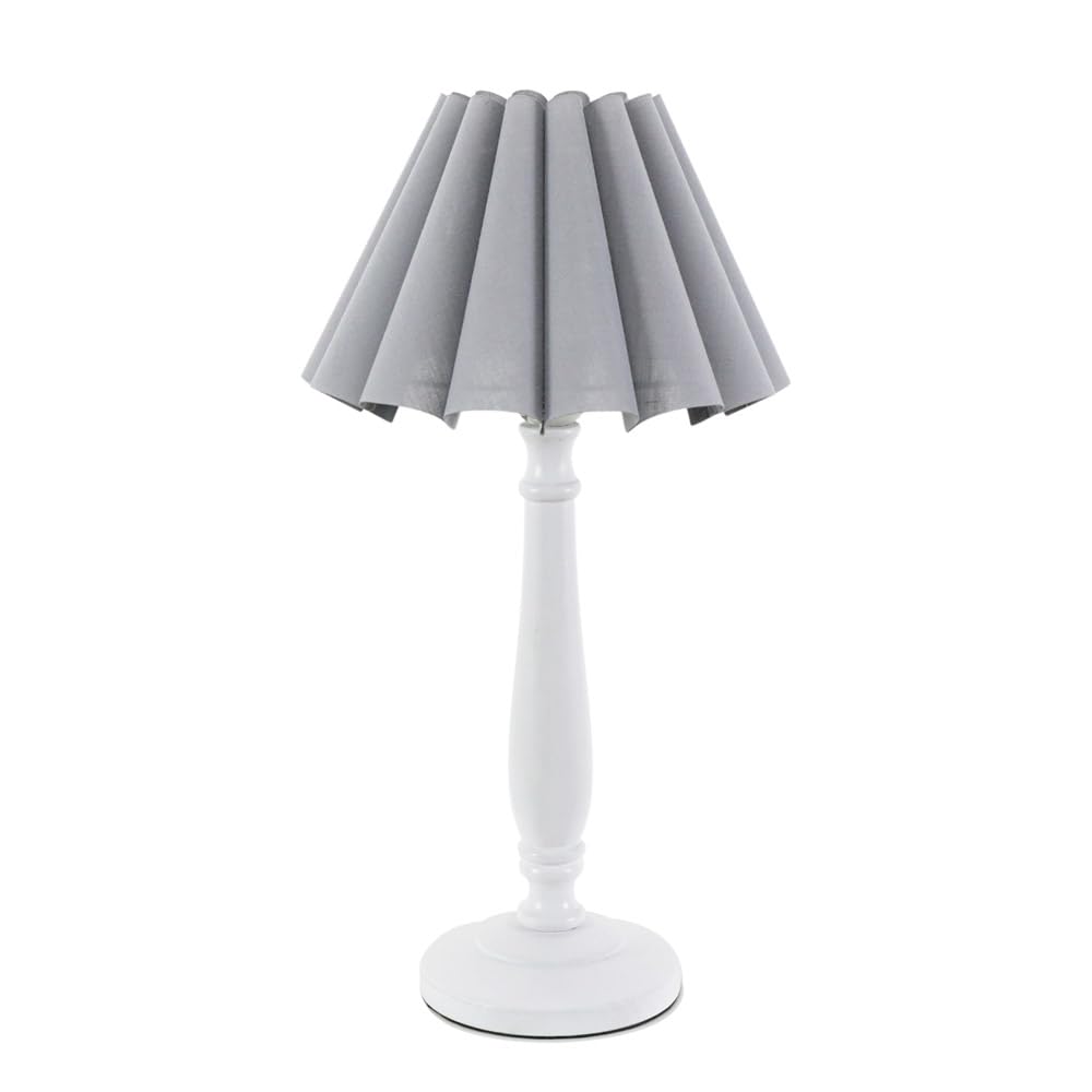 Valuelights Unisex Grey Victoria White Wood Candlestick Table Lamp W/ Scallop Tapered Shade & Bulb In