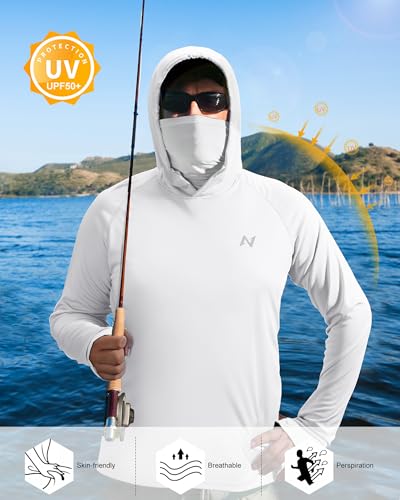 Image of isnowood Sun Shirt UPF 50+ Men's Fishing Long Sleeve UV Protection Hoodie Hiking Rash Guard Swimming Running