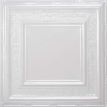 American Tin Ceilings [5 Pack Kit] 24" x 24" 100% Tin Nail-Up Ceiling Tiles | Pattern #6 Bright White Gloss Square Design with Hammered Border Texture for Ceilings & Kitchens