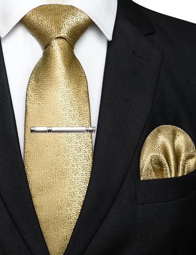 Image of RBOCOTT Mens Woven Tie and Pocket Square with Tie Bar Sets Solid Necktie